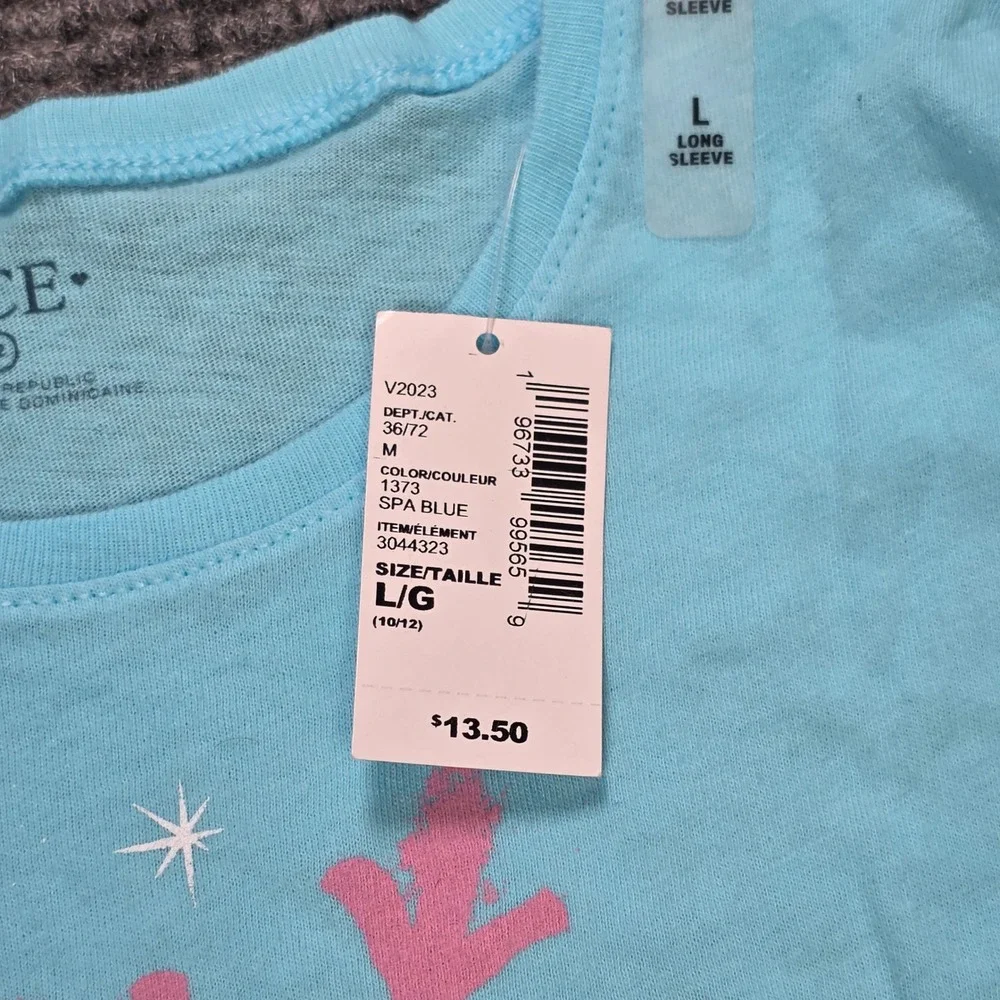 The Children's Place Princess Tee Girl's Size L 10/12 Spa Blue Long Sleeve NWT